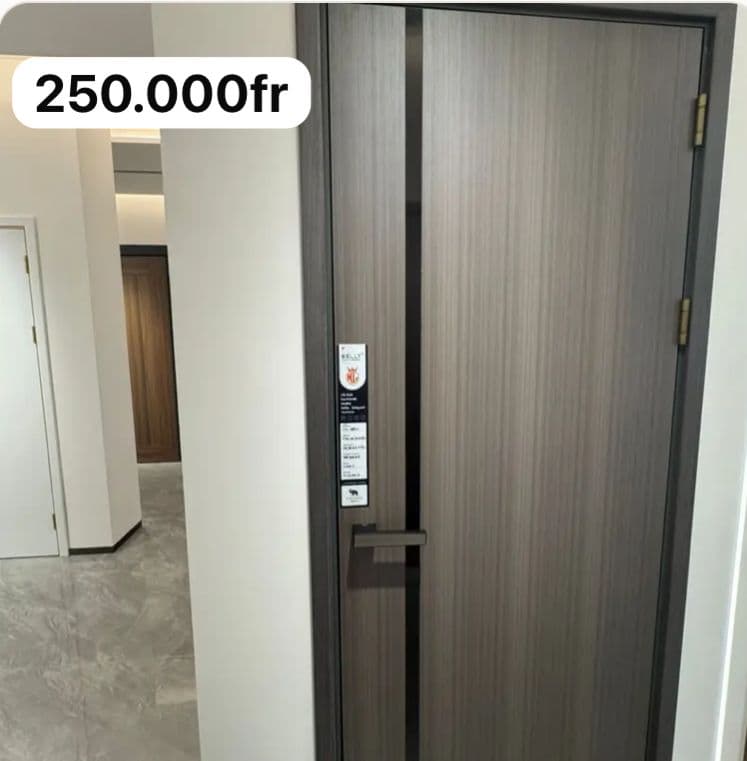 Porte en bois foncé avec insert noir vertical